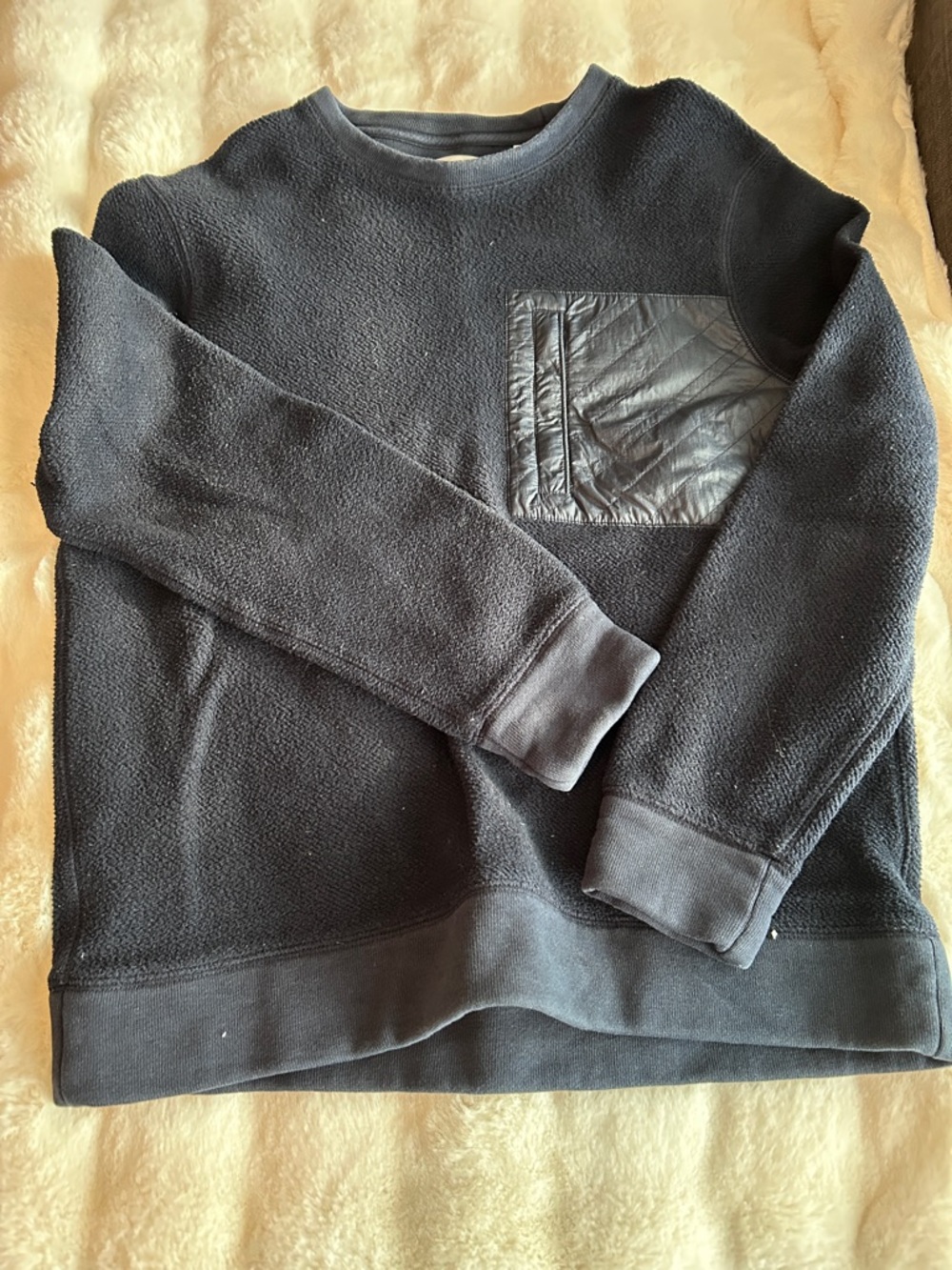 Billy Reid Navy L Crewneck Sweatshirt with Quilted Chest Pocket